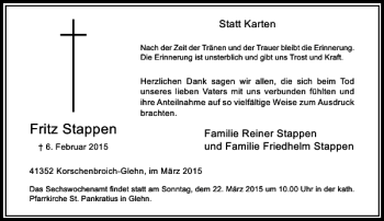 Todesanzeige von Stappen Fritz von Rheinische Post