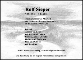 Todesanzeige von Sieper Rolf von Rheinische Post