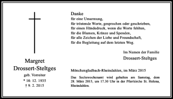 Todesanzeige von Drossert-Steltges Margret von Rheinische Post