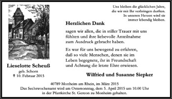 Todesanzeige von Scheuß Lieselotte von Rheinische Post