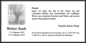 Todesanzeige von Stark Walter von Rheinische Post