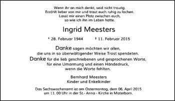 Todesanzeige von Meesters Ingrid von Rheinische Post