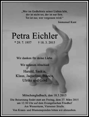 Todesanzeige von Eichler Petra von Rheinische Post