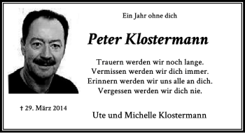 Todesanzeige von Klostermann Peter von Rheinische Post