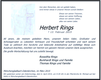 Todesanzeige von Rings Herbert von Rheinische Post
