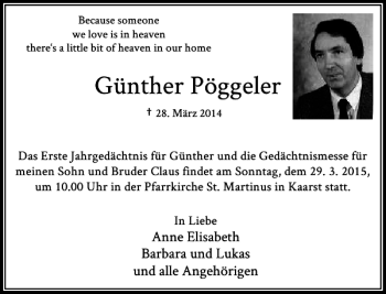 Todesanzeige von Pöggeler Günther von Rheinische Post