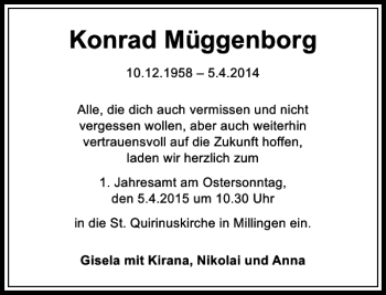Todesanzeige von Müggenborg Konrad von Rheinische Post
