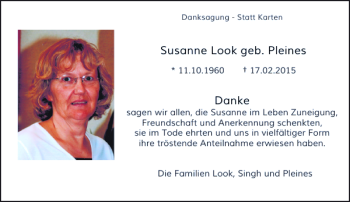 Todesanzeige von Look geb. Pleines Susanne von Rheinische Post