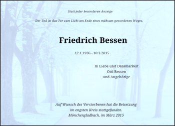 Todesanzeige von Bessen Friedrich von Rheinische Post