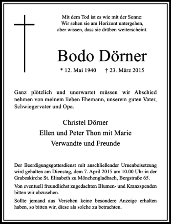 Todesanzeige von Dörner Bodo von Rheinische Post