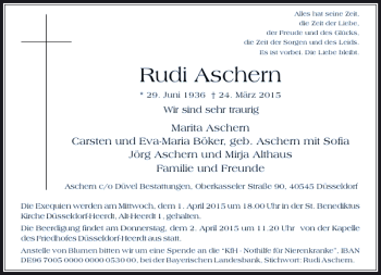 Todesanzeige von Aschern Rudi von Rheinische Post