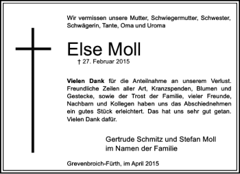 Todesanzeige von Moll Else von Rheinische Post