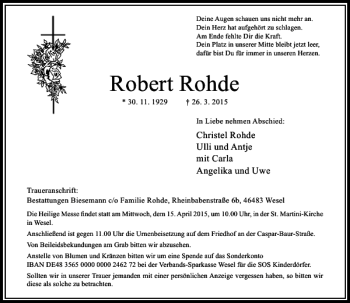 Todesanzeige von Rohde Robert von Rheinische Post