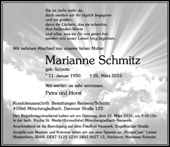 Todesanzeige von Schmitz Marianne von Rheinische Post