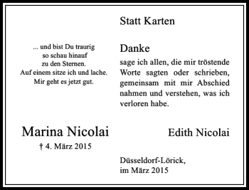 Todesanzeige von Nicolai Marina von Rheinische Post