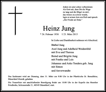 Todesanzeige von Jung Heinz von Rheinische Post
