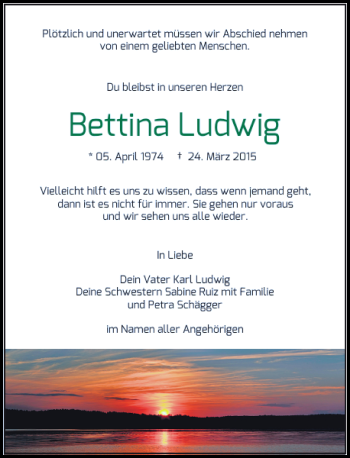 Todesanzeige von Ludwig Bettina von Rheinische Post
