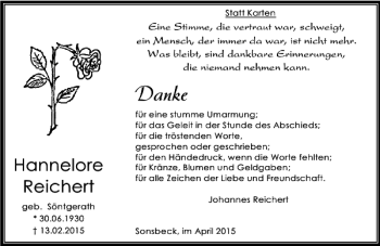 Todesanzeige von Reichert Hannelore von Rheinische Post