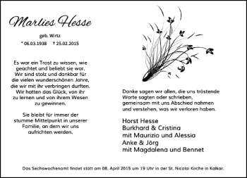 Todesanzeige von Hesse Marlies von Rheinische Post