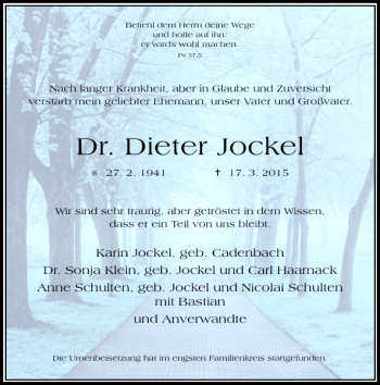 Todesanzeige von Dieter Jockel Dr. von Rheinische Post