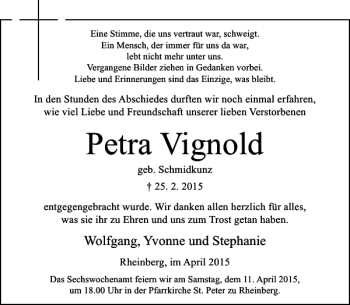 Todesanzeige von Vignold Petra von Rheinische Post