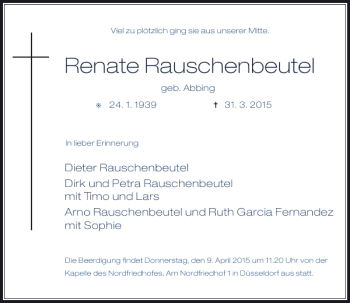 Todesanzeige von Rauschenbeutel Renate von Rheinische Post