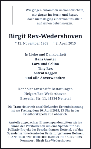 Todesanzeige von Rex-Wedershoven Birgit von Rheinische Post