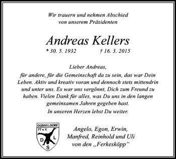 Todesanzeige von Kellers Andreas von Rheinische Post