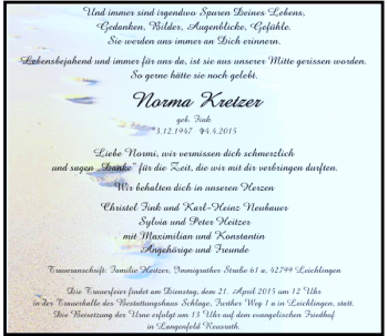 Todesanzeige von Kretzer Norma von Rheinische Post