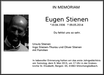 Todesanzeige von Stienen Eugen von Rheinische Post