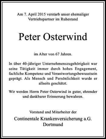 Todesanzeige von Osterwind Peter von Rheinische Post