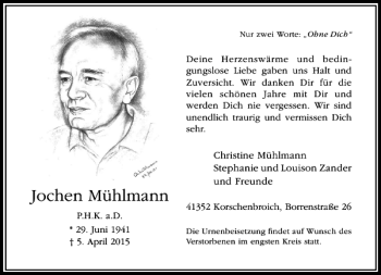 Todesanzeige von Mühlmann Jochen von Rheinische Post