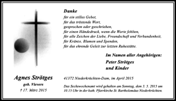 Todesanzeige von Strötges Agnes von Rheinische Post