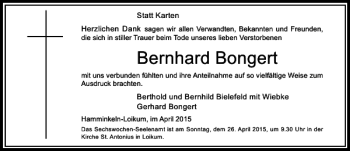 Todesanzeige von Bongert Bernhard von Rheinische Post