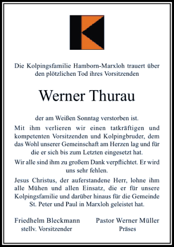 Todesanzeige von Thurau Werner von Rheinische Post