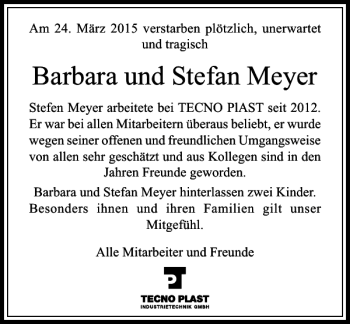 Todesanzeige von und Stefan Meyer Barbara von Rheinische Post