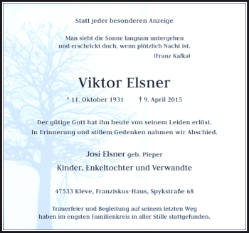 Todesanzeige von Elsner Viktor von Rheinische Post