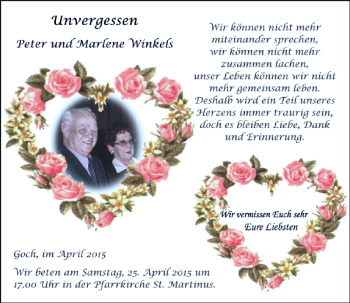 Todesanzeige von und Marlene Winkels Peter von Rheinische Post