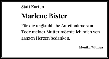 Todesanzeige von Bister Marlene von Rheinische Post