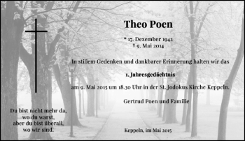 Todesanzeige von Poen Theo von Rheinische Post