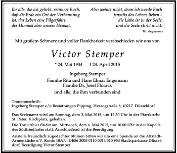 Todesanzeige von Stemper Victor von Rheinische Post