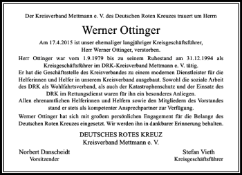 Todesanzeige von Ottinger Werner von Rheinische Post