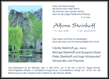 Todesanzeige von Steinhoff Alfons von Rheinische Post