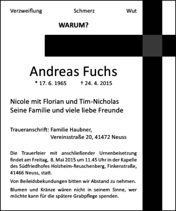 Todesanzeige von Fuchs Andreas von Rheinische Post