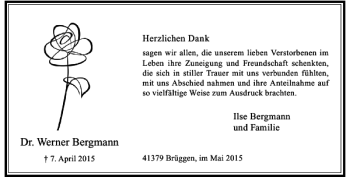Todesanzeige von Werner Bergmann Dr. von Rheinische Post