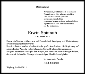 Todesanzeige von Spinrath Erwin von Rheinische Post