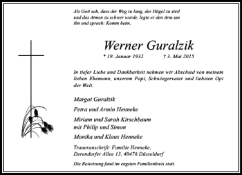 Todesanzeige von Guralzik Werner von Rheinische Post