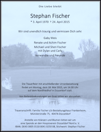 Todesanzeige von Fischer Stephan von Rheinische Post