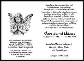 Todesanzeige von Bernd Ebbers Klaus von Rheinische Post