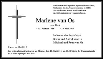 Todesanzeige von van Os Marlene von Rheinische Post